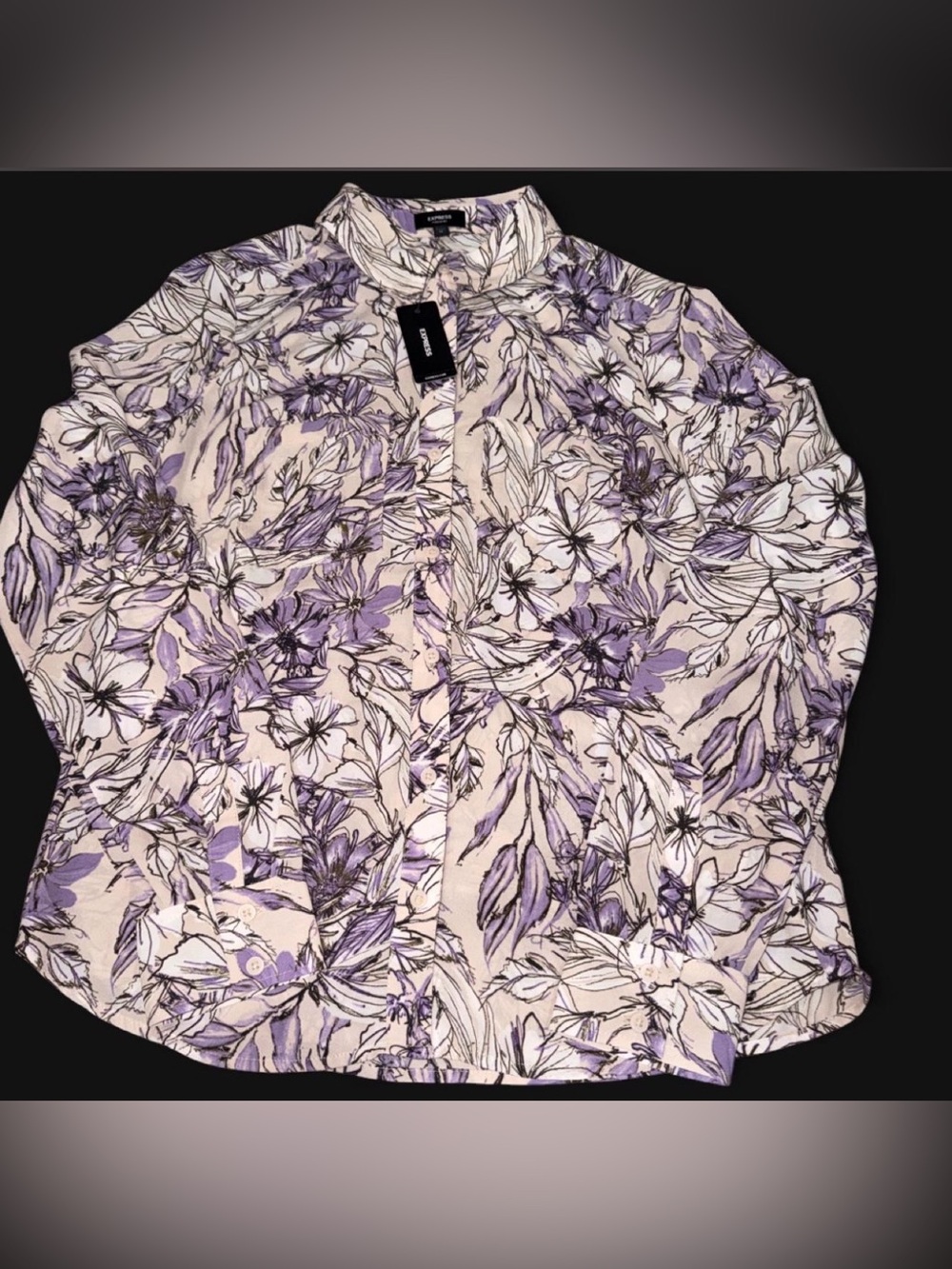 Express Floral Button-Up Blouse in White and Lavender